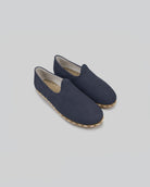 Men's Navy Blue Nubuck Yemeni Shoes - Handcrafted Calf Leather Wide Toe Box | Bespoky