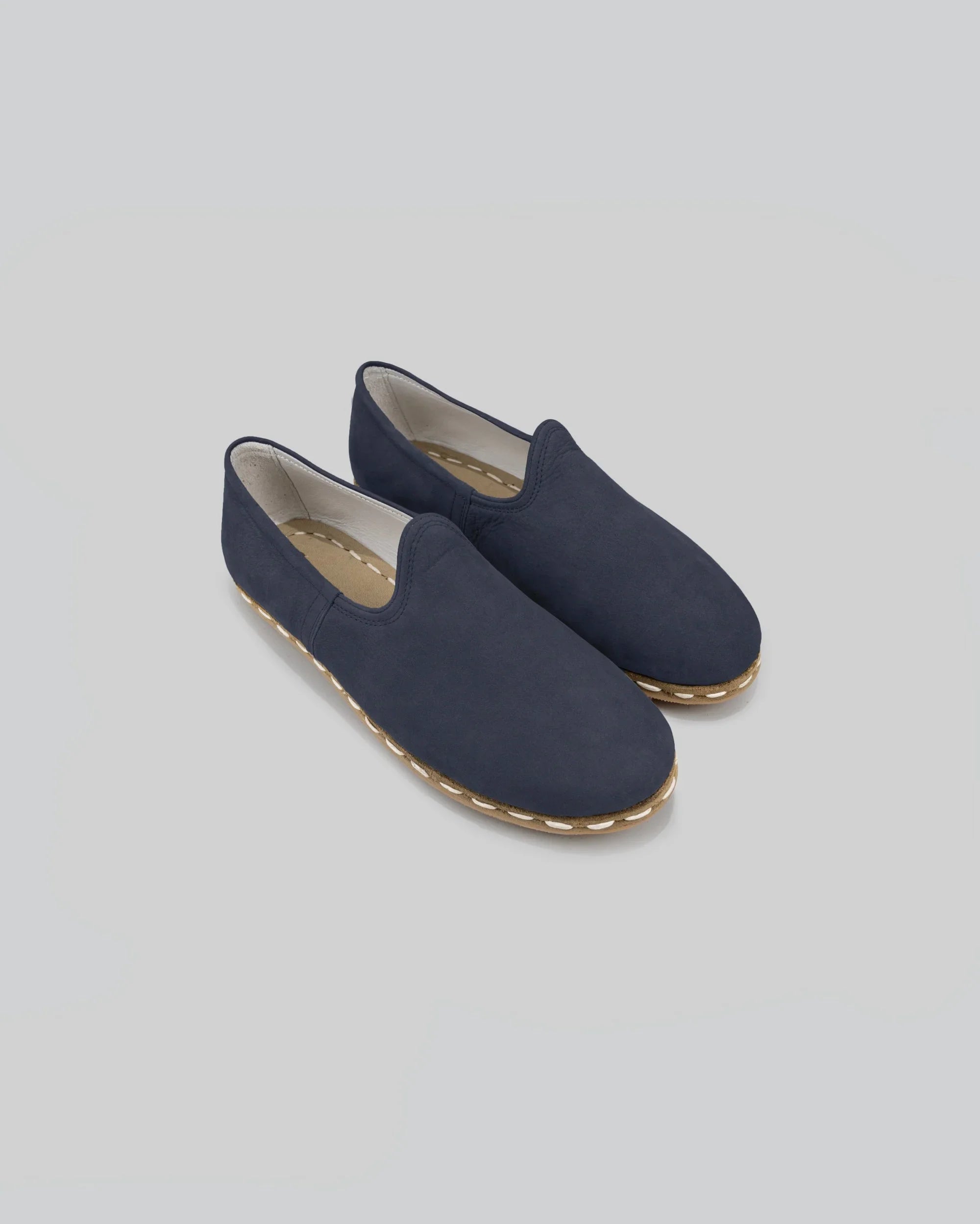 Men's Navy Blue Nubuck Yemeni Shoes - Handcrafted Calf Leather Wide Toe Box | Bespoky