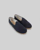Women's Navy Suede Yemeni Shoes - Handcrafted Calf Leather Wide Toe Box | Bespoky