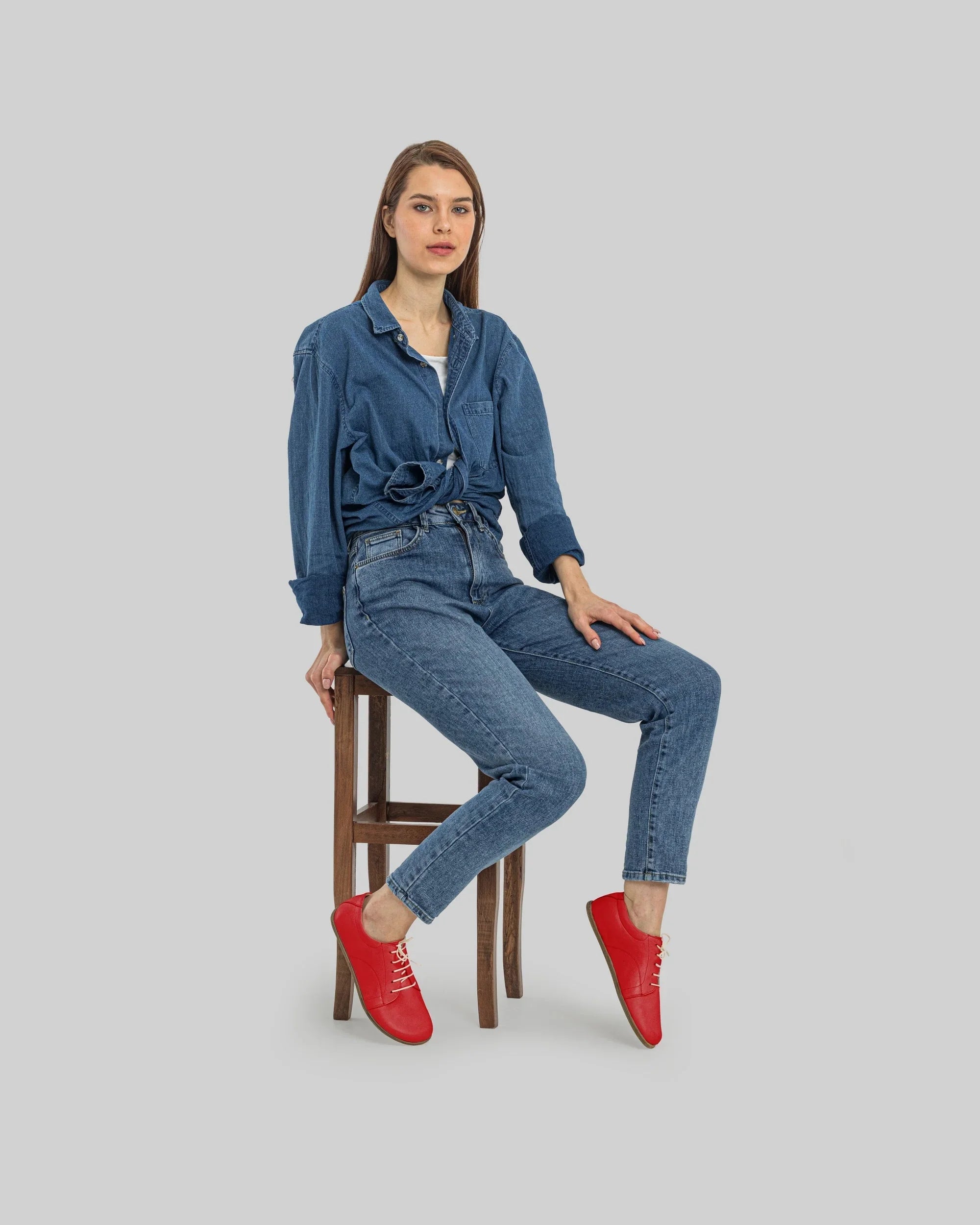 Back view Red Barefoot Sneaker - Calf Leather Handcrafted | Bespoky