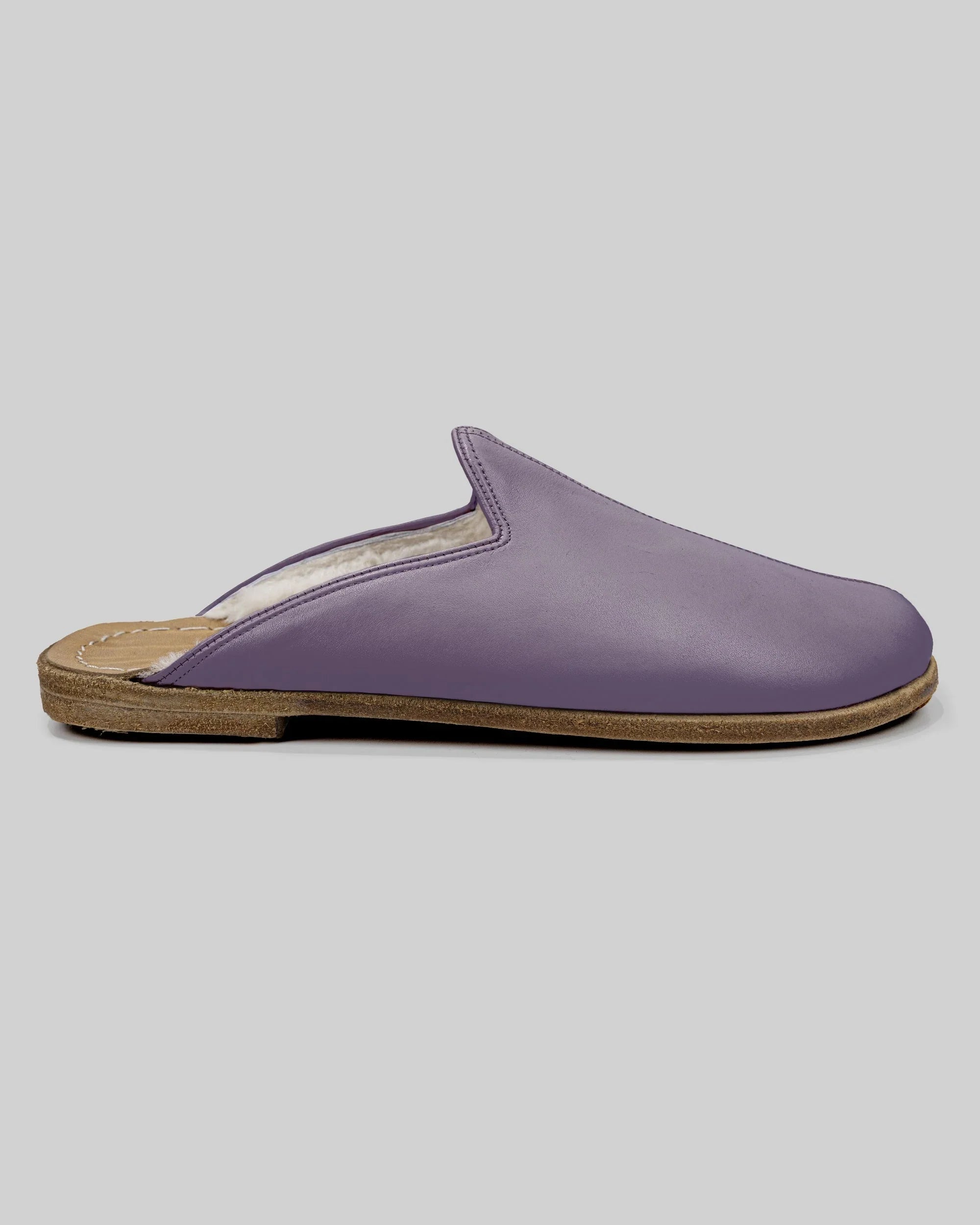 Side view Purple Shearling Slippers - Calf Leather Zero Drop | Bespoky