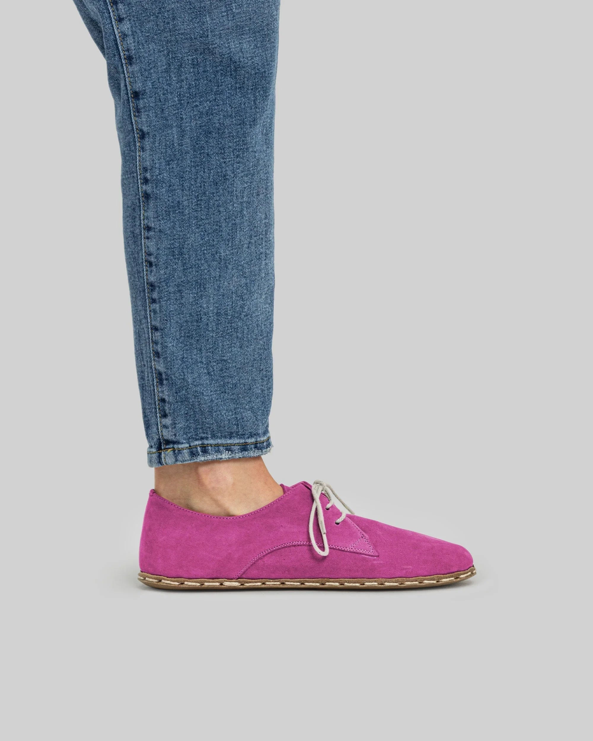 Pair Pink Nubuck Oxford Shoes - Barefoot Wide Toe Calf Leather | Bespoky
