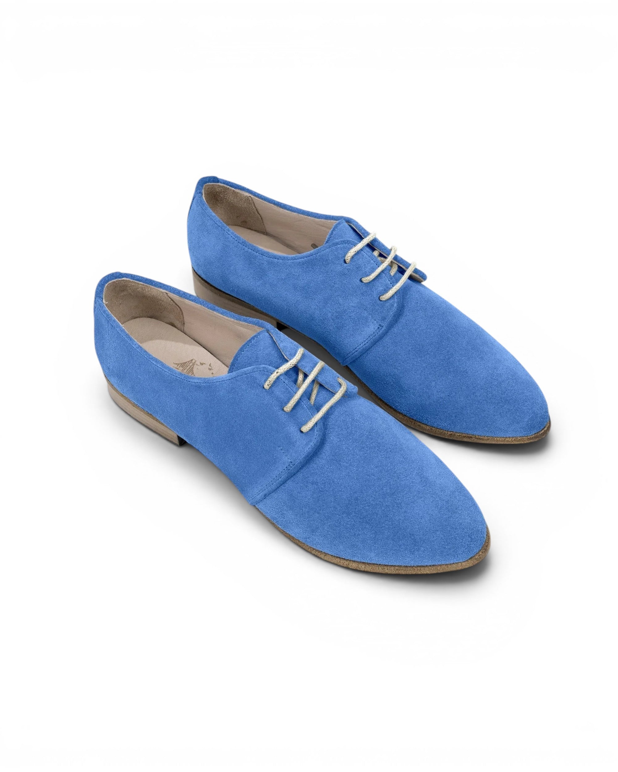 Women's Blue Pointed Toe Oxford - Handcrafted Calf Leather Wide Toe Box | Bespoky