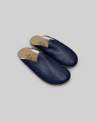 Women's Navy Blue Shearling Slippers - Handcrafted Calf Leather Wide Toe Box | Bespoky