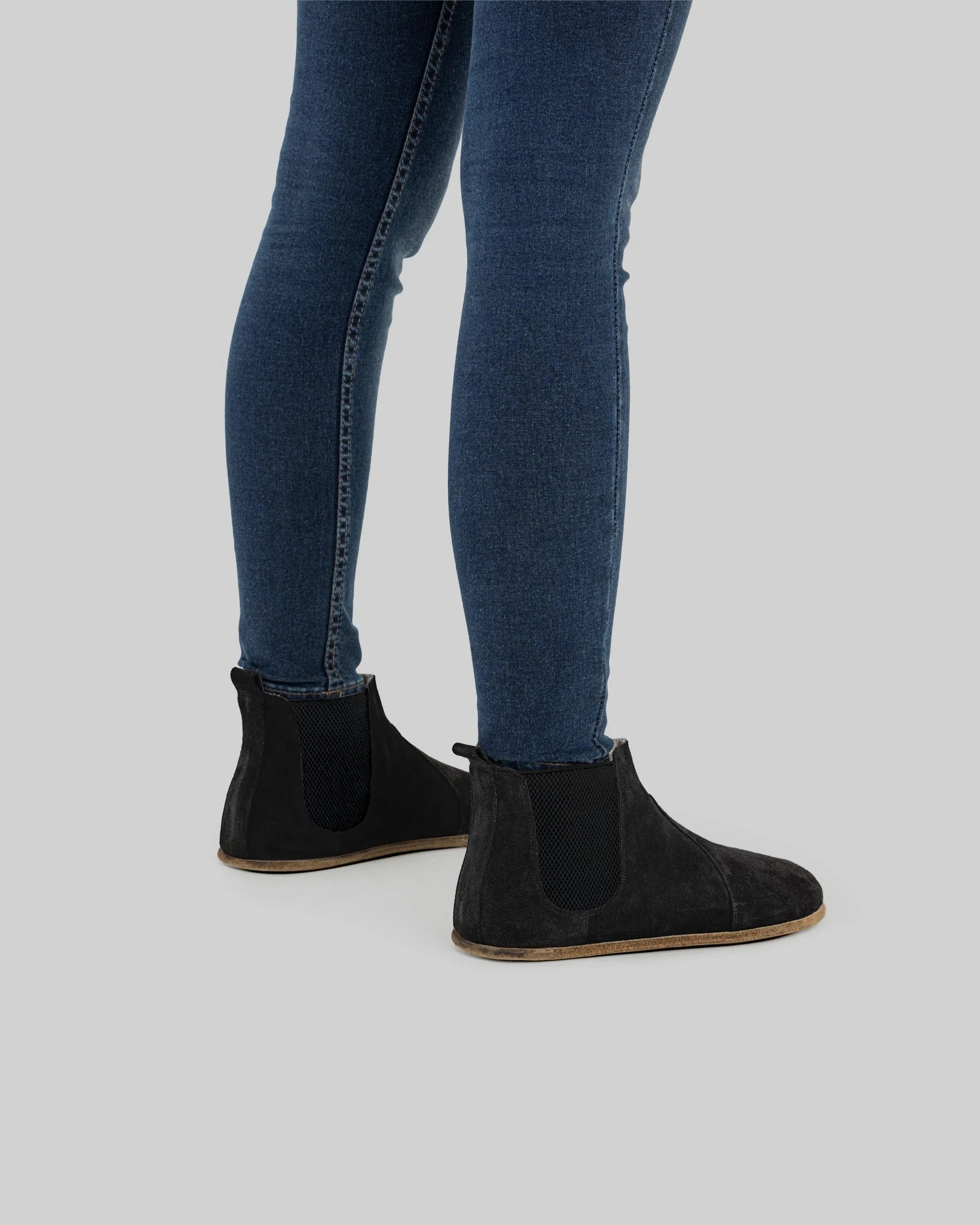 Pair Black Suede Chelsea Boots - Barefoot Wide Toe Calf Leather | Bespoky