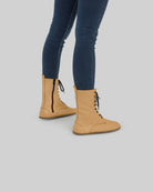 Close-up calf leather - Melon Yellow Barefoot Boot Detail | Bespoky