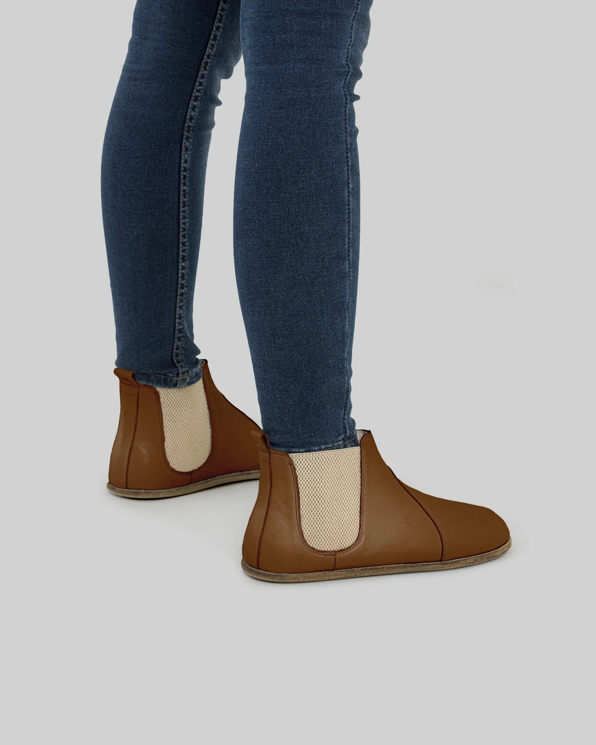 Pair Dark Tan Chelsea Boots - Barefoot Wide Toe Calf Leather | Bespoky