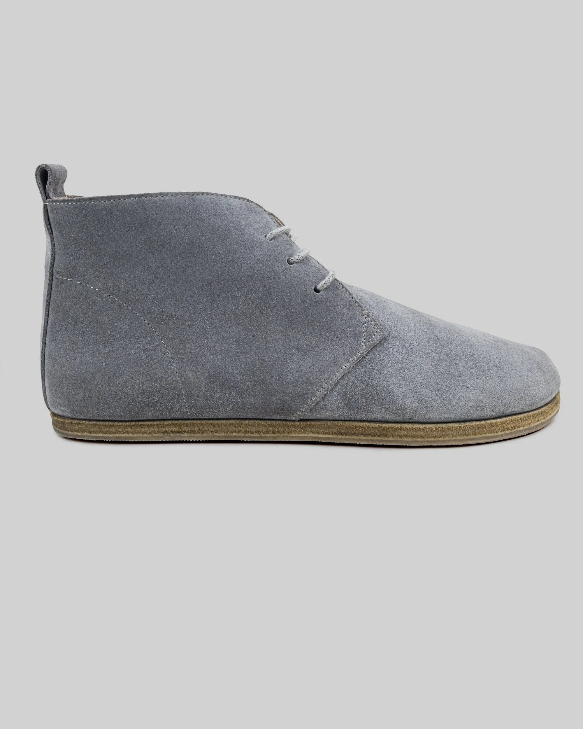 Side view Grey Suede Ankle Boots - Calf Leather Zero Drop | Bespoky