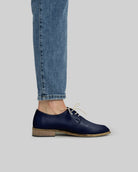 Pair Navy Blue Pointed Toe Oxford - Barefoot Wide Toe Calf Leather | Bespoky