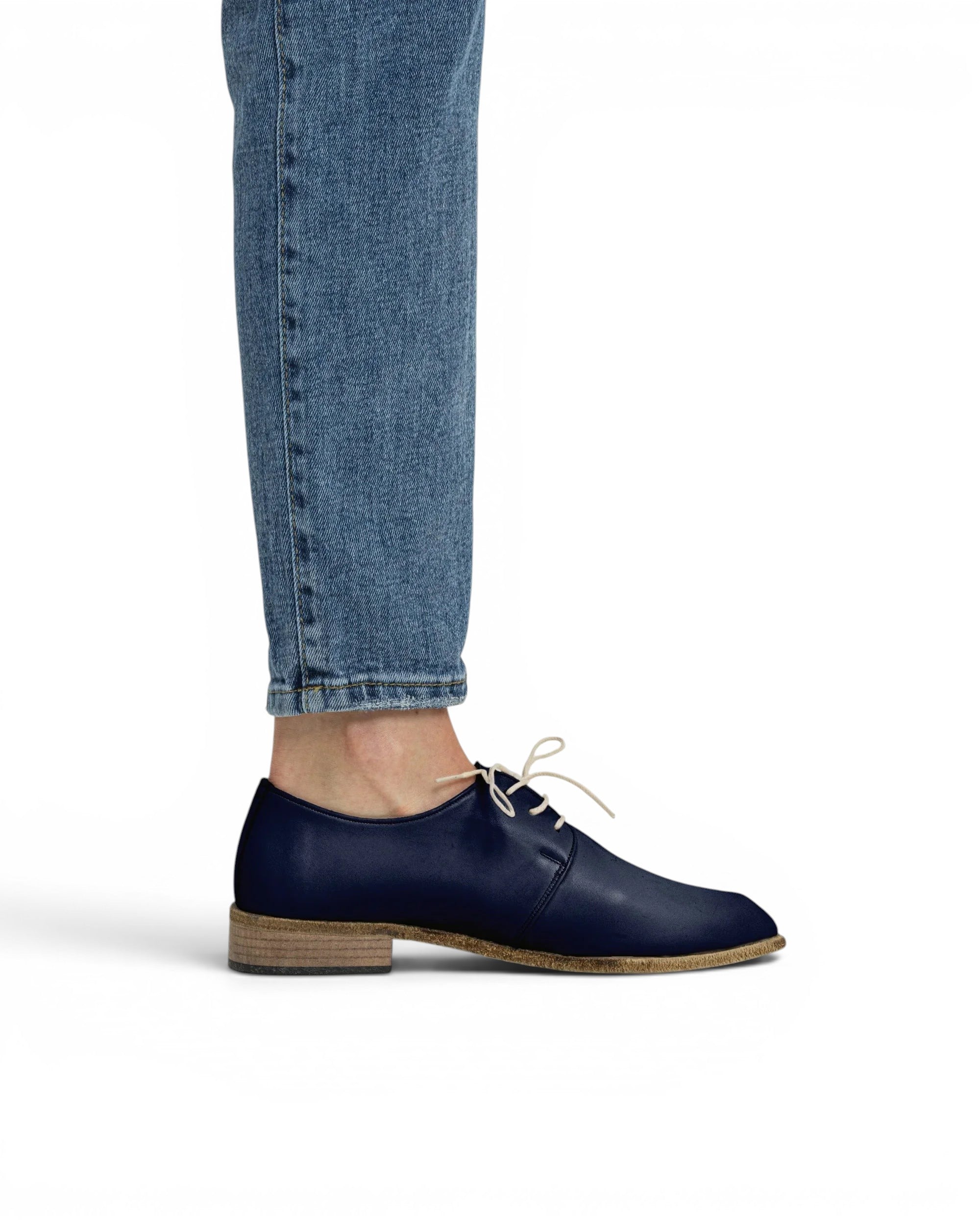 Pair Navy Blue Pointed Toe Oxford - Barefoot Wide Toe Calf Leather | Bespoky