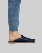 Pair Navy Blue Slippers - Barefoot Wide Toe Calf Leather | Bespoky