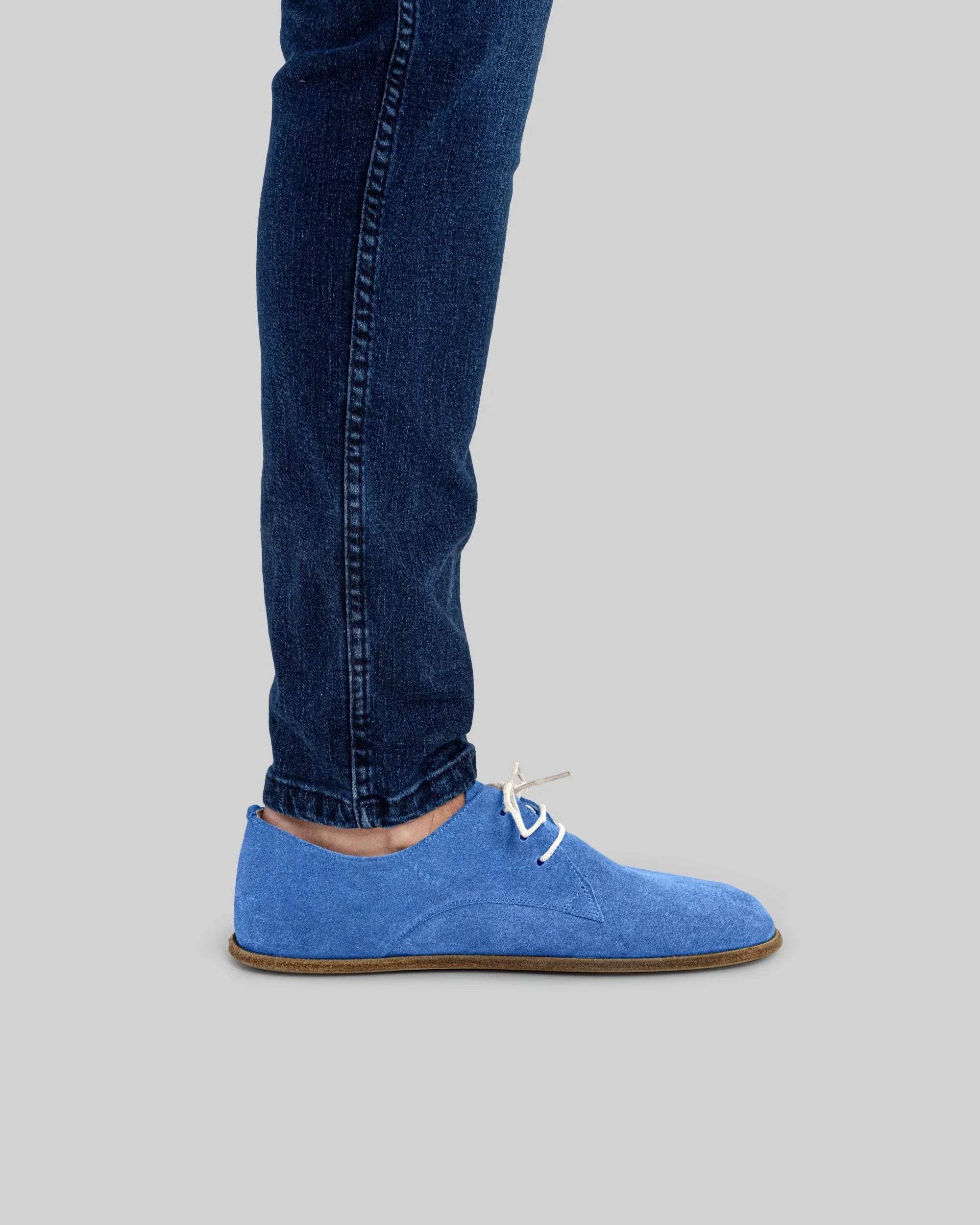 Detail Blue Suede Oxford Shoes - Handcrafted Calf Leather Turkey | Bespoky