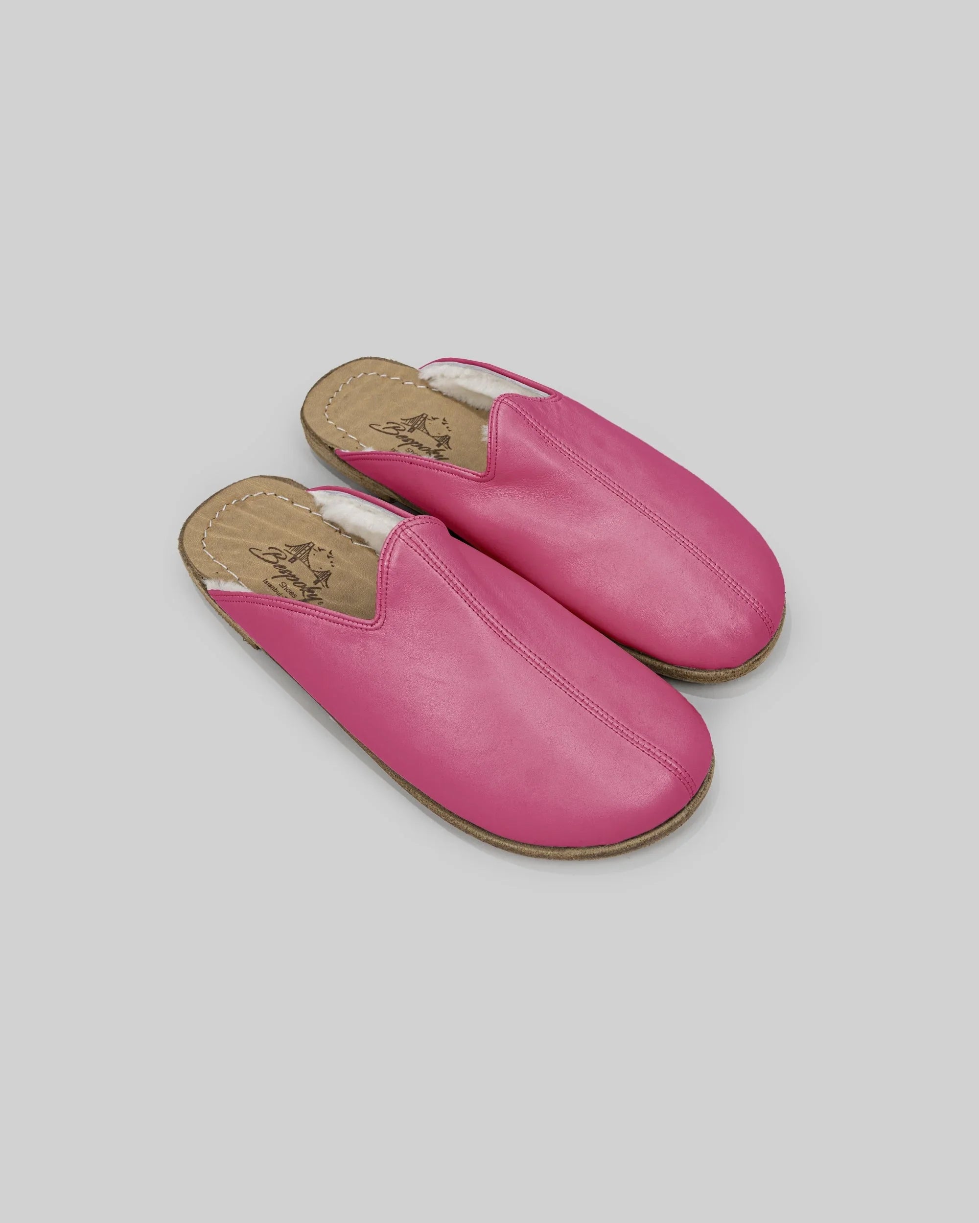 Men's Fuchsia Shearling Slippers - Handcrafted Calf Leather Wide Toe Box | Bespoky