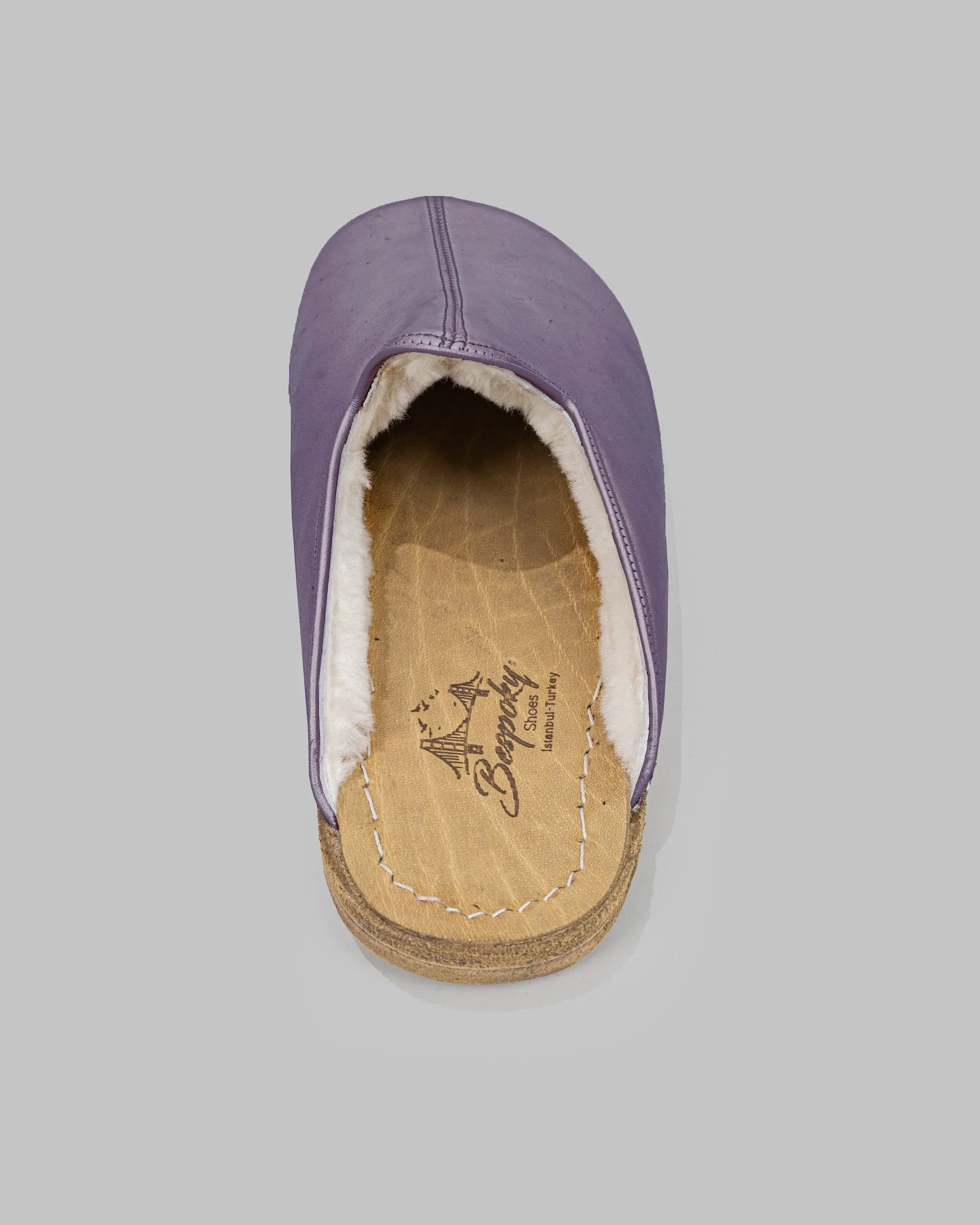 Top view Purple Shearling Slippers - Handcrafted Calf Leather | Bespoky