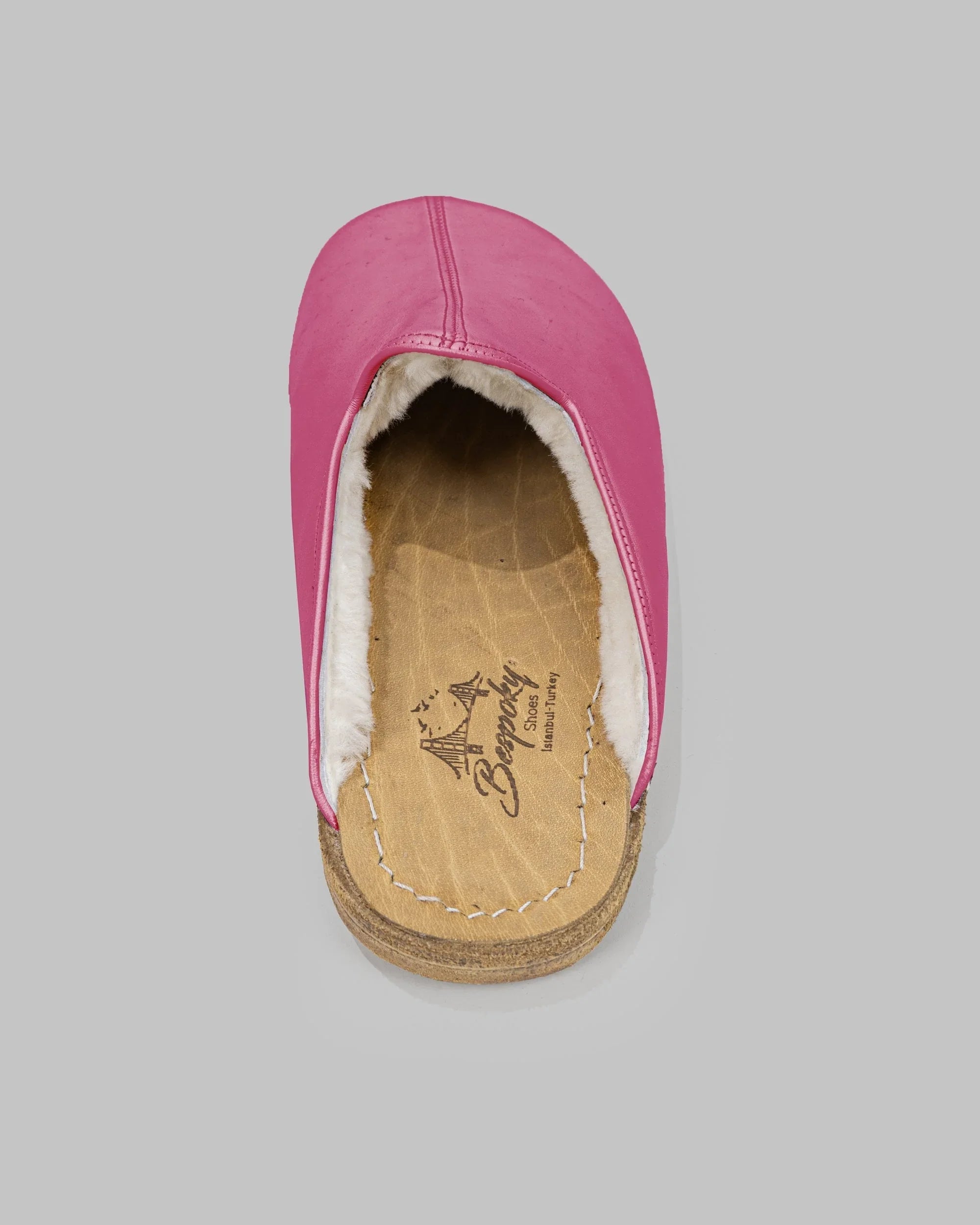 Top view Fuchsia Shearling Slippers - Handcrafted Calf Leather | Bespoky
