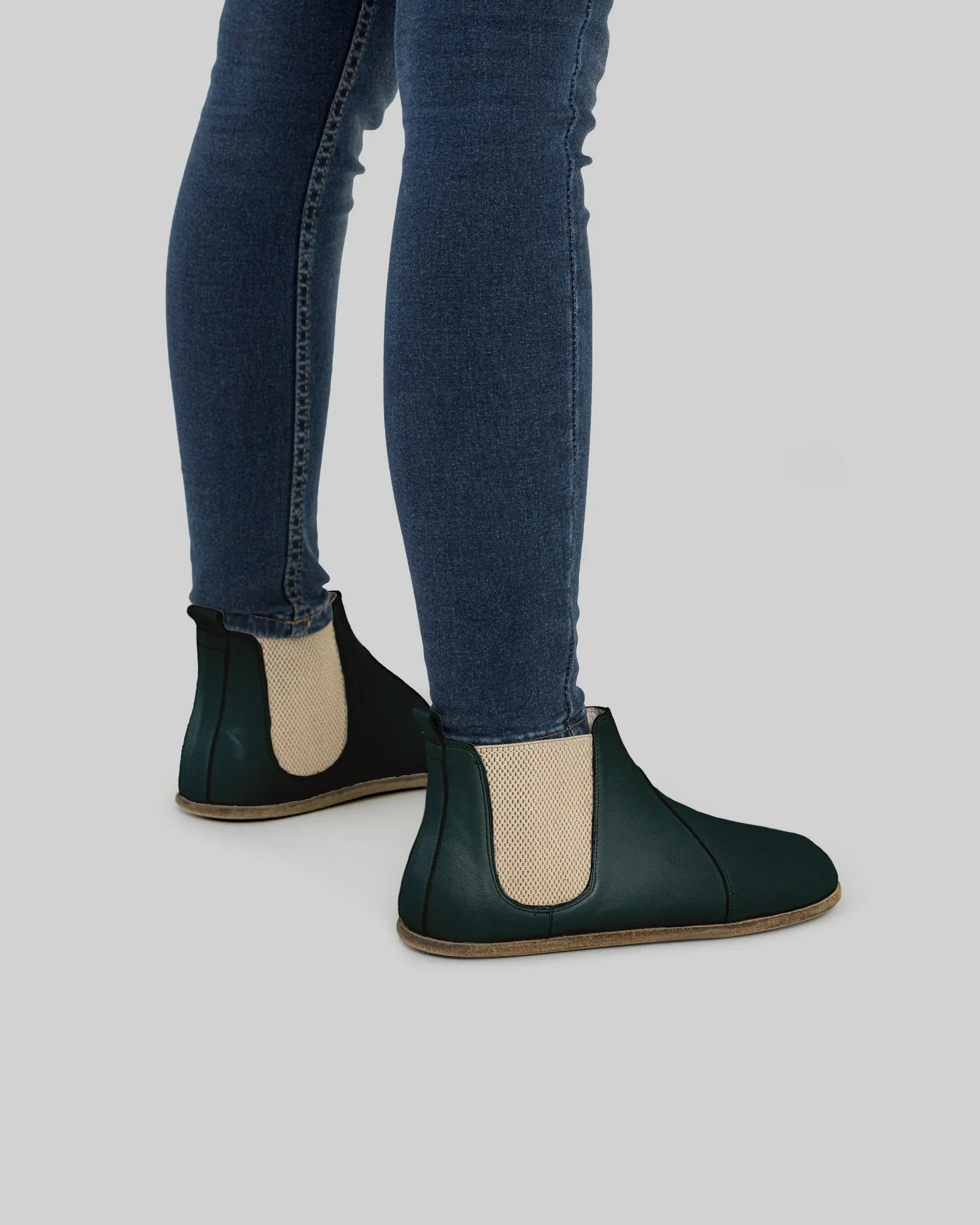 Pair Dark Green Chelsea Boots - Barefoot Wide Toe Calf Leather | Bespoky