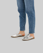 Top view Silver Pointed Toe Mules - Handcrafted Calf Leather | Bespoky