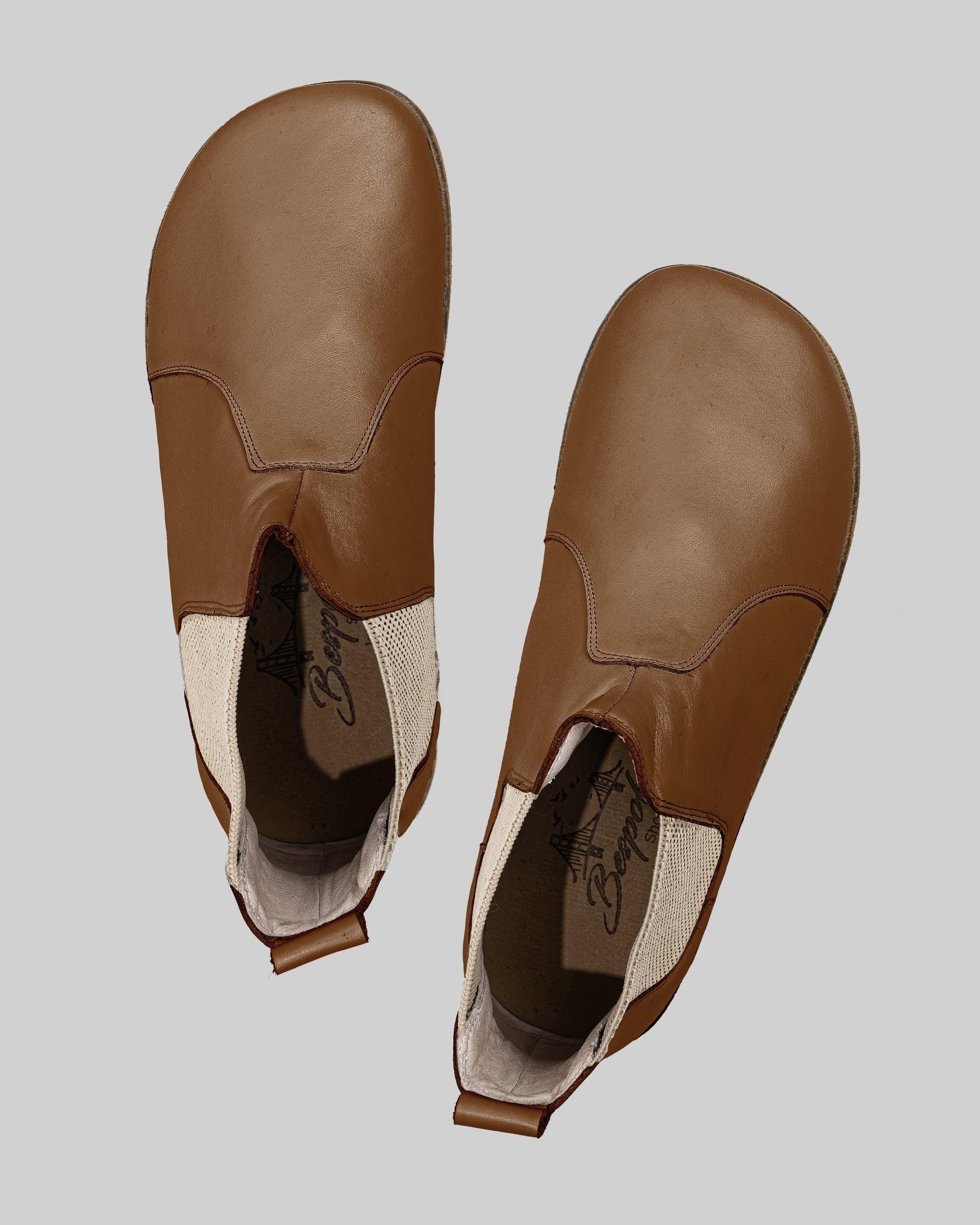 Side view Dark Tan Chelsea Boots - Calf Leather Zero Drop | Bespoky